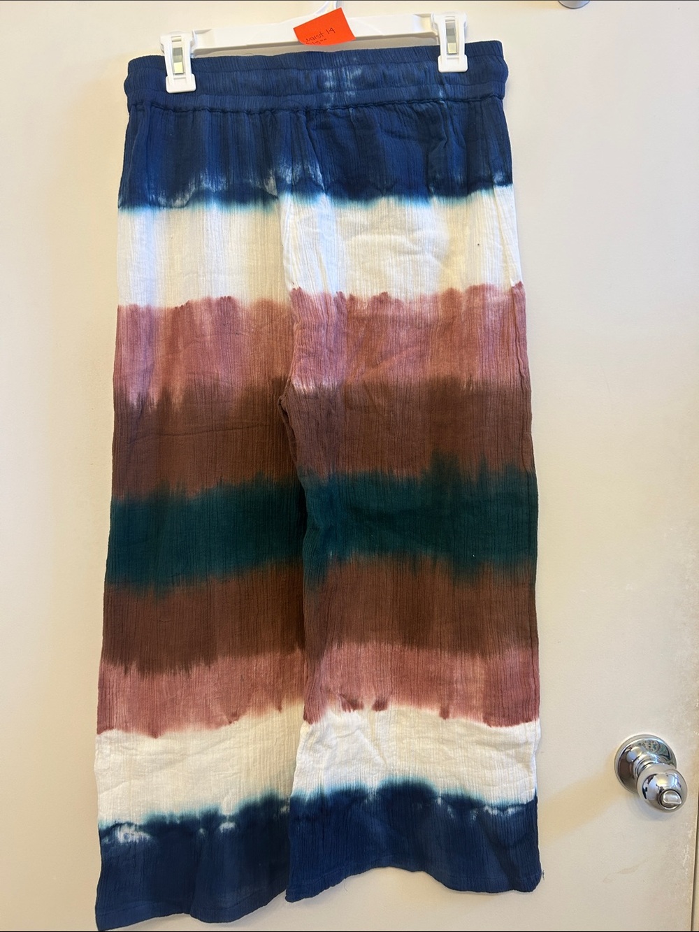 GYALBASHY Tie-Dye Crinkle Wide Leg Pants - Navy & Cream